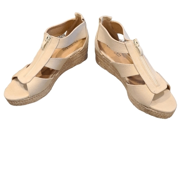 Jute Natural Open-front Sandals with Front Zipper and Wedge Heel, Size 7 - Picture 9 of 16